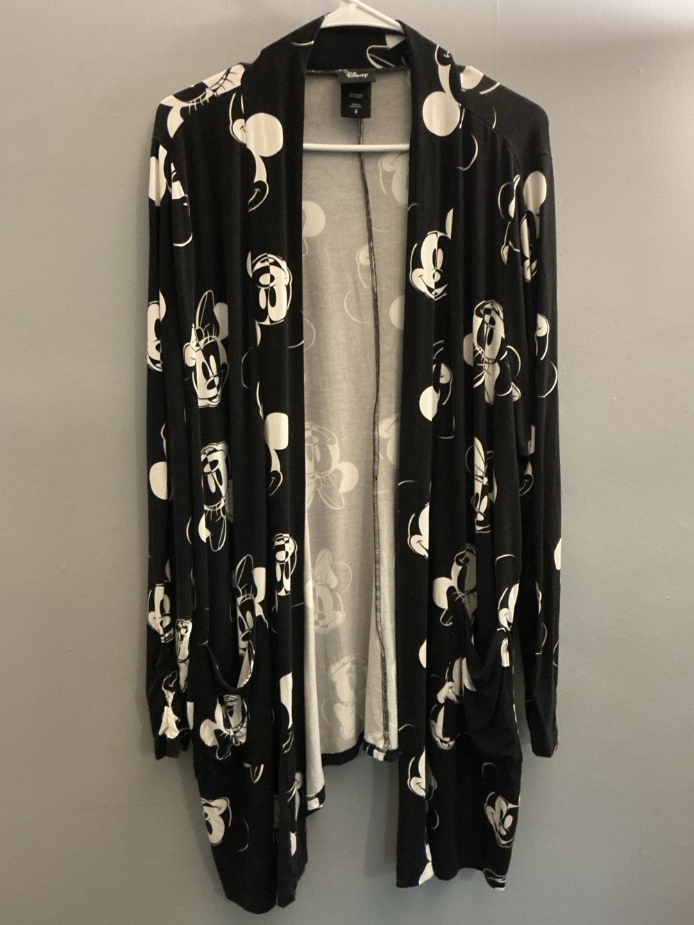 Disney Mickey & Minnie Black Open Front Cardigan Size 4 Plus Pockets